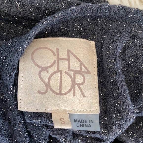 Chaser charcoal grey black glittery waffle knit funnel neck open back sweater - Picture 12 of 17